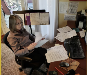 Carla Howell preparing music for studio recording